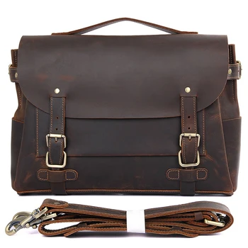 Модная кожаная сумка через плечо для 14-дюймового ноутбука, винтажные дизайнерские сумки через плечо, школьная сумка для мальчика-посыльного из натуральной кожи 1