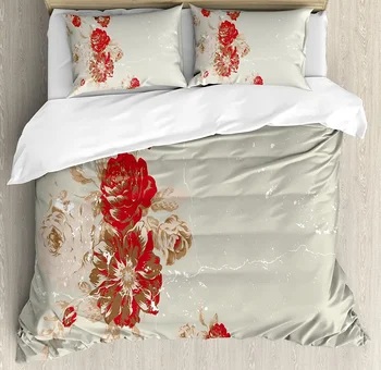 Антикварный комплект постельного белья для спальни, домашний Винтажный стиль, розовый принт на мраморном узоре, цветочный пододеяльник, Стеганое одеяло, наволочка