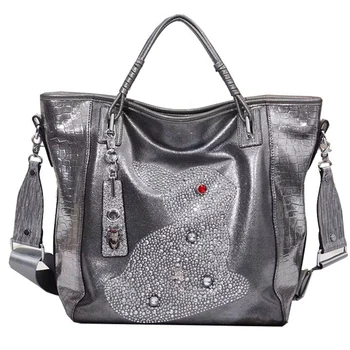 Новая женская винтажная сумка из натуральной кожи большой емкости с верхней ручкой, модная женская роскошная брендовая дизайнерская сумка через плечо с бриллиантами, Bolsos