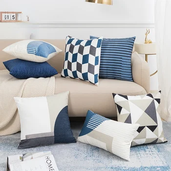 Nordic Ins Наволочка из синели с геометрической цифровой печатью, современная наволочка для дивана в гостиной, синяя наволочка для домашнего декора