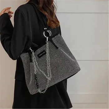 Женская мода, роскошный дизайн, сумки для покупок, Большая вместительная сумка из искусственной кожи, стразы, женские брендовые сумки с верхней ручкой