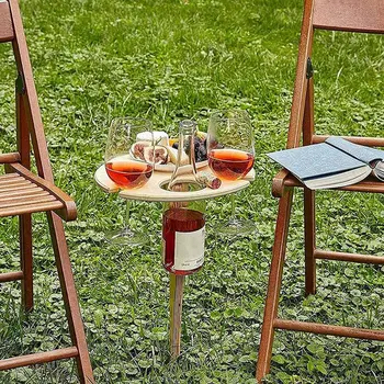 Уличный винный столик-Уличный деревянный складной винный столик-Подставка для винных бокалов, Держатель для бутылок и бокалов, настольный складной столик, простой в использовании 0
