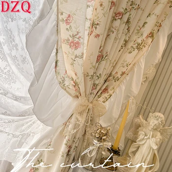 Идиллическая Французская ткань для штор с волнистыми цветами для гостиной, Корейские элегантные Льняные шторы с оборками на основе основы для кухни # A528 0