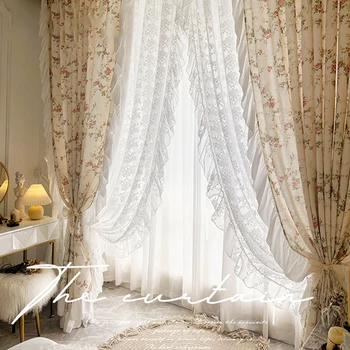 Идиллическая Французская ткань для штор с волнистыми цветами для гостиной, Корейские элегантные Льняные шторы с оборками на основе основы для кухни # A528 3