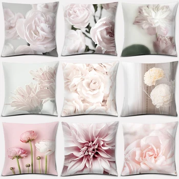 Чехол для подушки с набивным рисунком серии Pink Flower для домашнего офисного дивана, украшения автомобиля, Квадратная подушка 