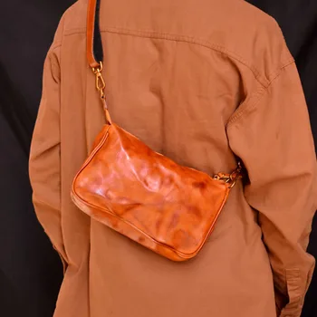 Сумка через плечо AETOO унисекс, маленькая сумка на молнии, складной дизайн, мягкая текстура кожи, кожаные портативные сумки подходят ко всему
