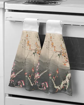 Китайская картина с пейзажем цветущей сливы, полотенце для рук для ванной, кухонные впитывающие подвесные полотенца, детский носовой платок из микрофибры