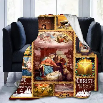 Мягкое одеяло Иисуса Девы Марии из фланели для гостиной / спальни, теплое одеяло, очень мягкое и уютное 4