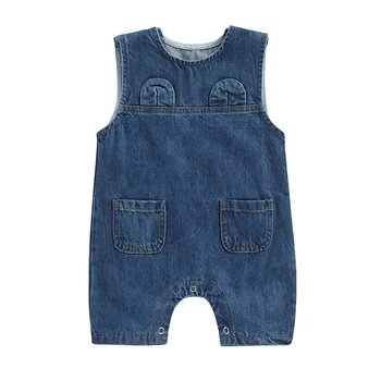 Bmnmsl/ Летний повседневный комбинезон для маленьких девочек, синий джинсовый комбинезон без рукавов с круглым вырезом и карманами
