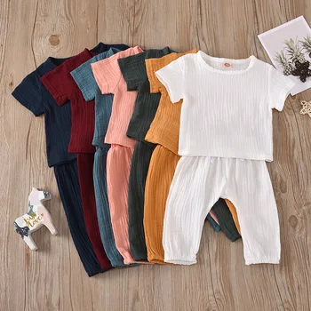 Летний комплект детской одежды 2023 года, футболка с короткими рукавами для маленьких мальчиков и девочек + штаны, хлопковые комплекты одежды для малышей