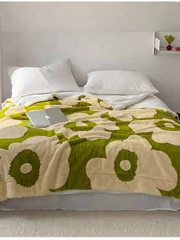 Бархатное одеяло из молочного джинфу с подсолнухом, бархатное одеяло из ягненка для кровати, утолщенное покрывало для дивана 0