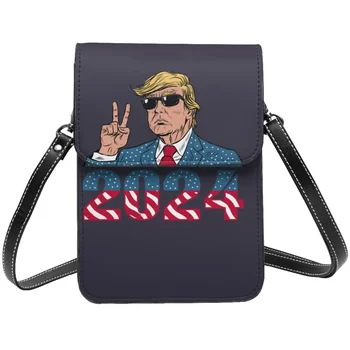 Сумка через плечо Donald Trump 2024, Мультяшная уличная одежда, кожаная сумка для мобильного телефона, женские модные забавные сумки