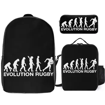 Love Rugby Evolution Прочный Уютный Пенал 3 в 1 комплекте 17-Дюймовый Рюкзак Сумка Для Ланча Ручка Сумка Для Путешествий Креативная