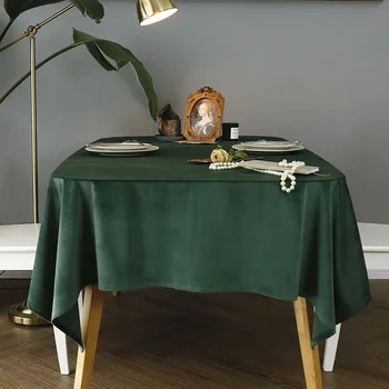 Золотистая бархатная скатерть, обеденный стол, прямоугольная художественная скатерть