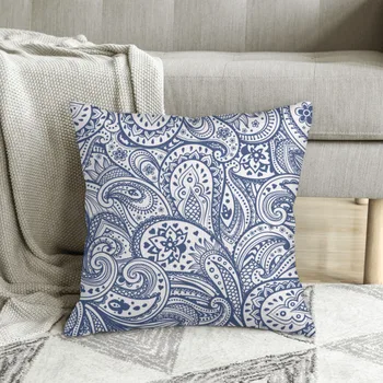 Пейсли Синий Фон с цветочным дизайном Полиэфирный чехол в стиле Пейсли для дивана кресла Декоративный Моющийся чехол 0