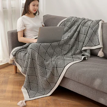 Вязаное одеяло Nordic Home, Офисный диван, Полосатое одеяло с кондиционером, Удобное переносное одеяло для самолета, обеденный перерыв