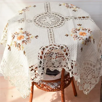 Круглый стол, квадратная скатерть, ретро сельский крючок, декоративное покрытие в виде цветка