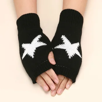 2024 Панк Y2K Вязаные шерстяные перчатки для мужчин и женщин, мягкие перчатки без пальцев в виде звезды, теплые мягкие варежки с пентаграммой на полпальца