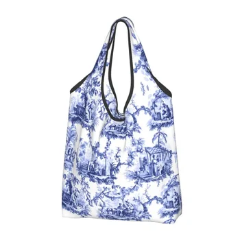 Синие и белые сумки для покупок в Delft Chinoiserie, забавная сумка-тоут для покупателей, портативная сумка большой емкости.