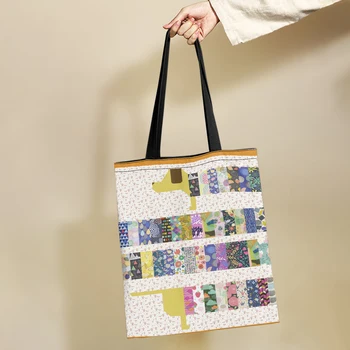 Yikeluo Забавная мультяшная Такса в стиле Бохо Женская сумка с цветочным рисунком Большой емкости Многоразовая хозяйственная сумка Повседневная сумка-тоут для девочки