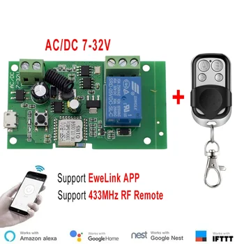 Ewelink RF 433 МГц WIFI Модуль Переключателя AC/DC 7-32 В 1 Канальное Беспроводное Реле Smart Life APP Пульт Дистанционного Управления Alexa Googole Home 0