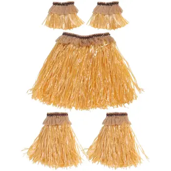 5шт Гавайская модная юбка из травы с повязками на руках и ногах, костюм Юбка Хула, Гавайский аксессуар для вечеринки, праздничные принадлежности для вечеринок