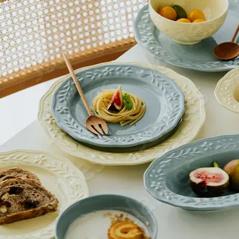 Тарелка для ужина в скандинавском стиле в стиле ретро, керамические тарелки цвета Morandi, Набор блюд для стейков, пасты, хлеба, сэндвича, салата, десерта, фруктового салата