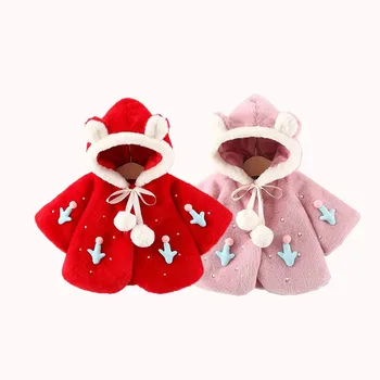 Рождественская верхняя одежда для маленьких девочек, Детская Рождественская одежда, осенне-зимнее пальто из искусственного меха для малышей, детская теплая плюшевая куртка на 0-3 года
