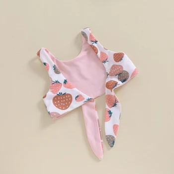Купальник из двух частей для новорожденных девочек без рукавов с клубничным цветочным рисунком, летний пляжный купальник
