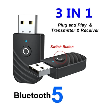 3 В 1 USB Bluetooth 5.0 Аудио Передатчик Приемник адаптер для телевизора ПК Автомобиля 3,5 мм