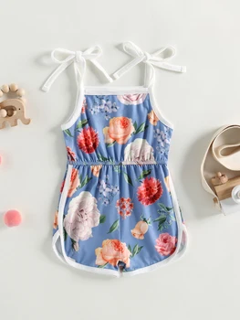 Милая одежда для маленьких девочек, Очаровательные шорты-ползунки без рукавов с цветочным принтом - Стильный комбинезон для