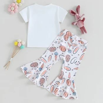 Комплект одежды из 3 предметов для маленьких девочек, футболка, расклешенные штаны с повязкой на голову, детская одежда 4