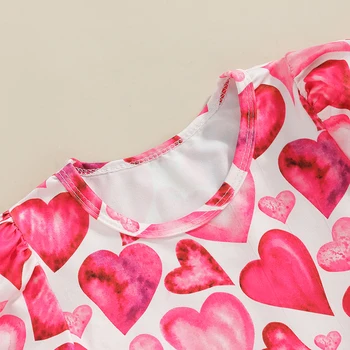 Платье На День Святого Валентина для маленьких девочек с короткими рукавами-воздушными шариками, платье с розовыми сердечками и рюшами