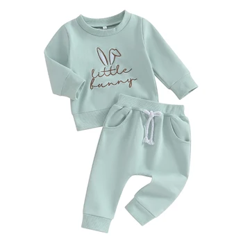 Пасхальный наряд для маленьких девочек, толстовка с длинными рукавами и штанами с эластичной резинкой на талии, комплект милой одежды 0