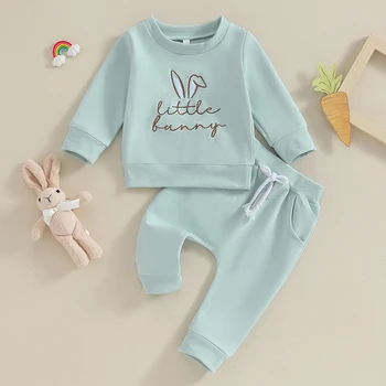 Пасхальный наряд для маленьких девочек, толстовка с длинными рукавами и штанами с эластичной резинкой на талии, комплект милой одежды 4