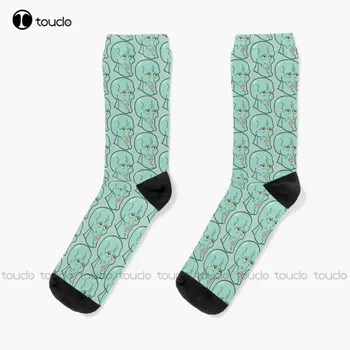 Новые красивые носки Squidward, Белые длинные носки, Персонализированные носки для взрослых унисекс, популярные праздничные подарки, носки для подростков