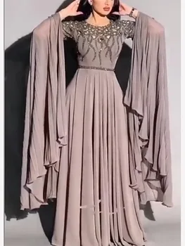 Новое Классическое Элегантное Женское вечернее платье в стиле ампир с круглым вырезом и длинными рукавами Длиной до пола на молнии, выпускное платье 2023 г. 0