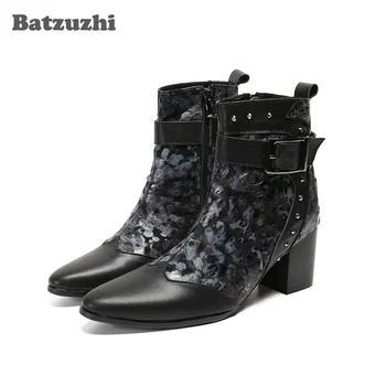 Batzuzhi/ Мужские Кожаные ботинки на высоком каблуке 7,5 см Для Официальных джентльменов В Деловом и вечернем стиле; Кожаные ботильоны Для мужчин; Bota Masculina, Большой размер