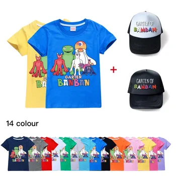 Детские летние футболки с мультяшными играми + головные уборы для KidsGarden of Banban, топы, Повседневная одежда для мальчиков и девочек-подростков с коротким рукавом