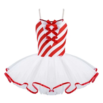 Детский костюм Леденцовой трости для девочек, костюм миссис Санта Клаус, Рождественский танец, платье-пачка для фигурного катания на коньках, Балетное трико, танцевальная одежда для выступлений