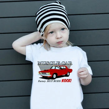 Летняя модная классическая футболка Унисекс для мальчиков с короткими рукавами, белые тройники, винтажная футболка с изображением автомобиля, одежда для девочек от 3 до 8 лет