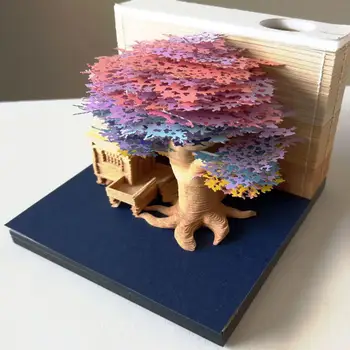 Блокнот Omoshiroi Block 3D Memo Pad 2024 Календарь Ручной работы Домик на дереве 3D Бумажная скульптура Художественная бумага для заметок Подарок на день рождения