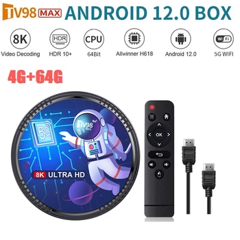 TV98MAX TV Box 4G + 64G Allwinner H618 Android 12 Smart TV Box 2,4G + 5G WIFI + медиаплеер Blutooth5.0 H265 TV98 0
