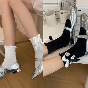 Носки до щиколоток с бантом, милые носки с оборками, Японские носки средней длины M6CD