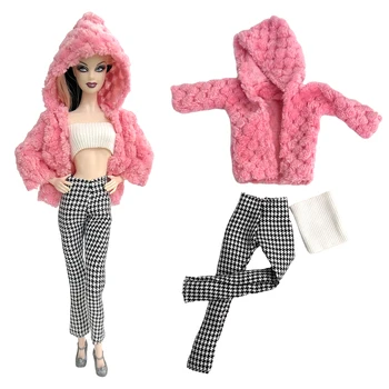 NK 1 Комплект Модный Уличный Розовый Комплект для кукол: Красивое пальто + Топ + Брюки Для Куклы Барби, Аксессуары для Дома Принцессы, детская ИГРУШКА