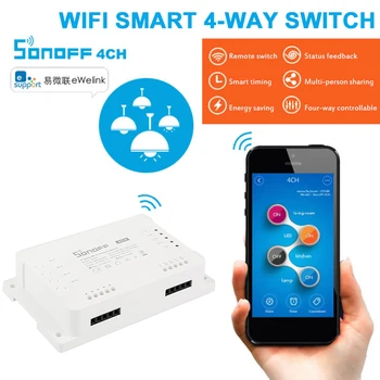 Sonoff 4CHR3 4 Банды Wifi Light Smart Switch, 4 Канала Электронного переключателя IOS Android App Control, Работает С Alexa Google Home 0