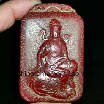 Китайское ожерелье с подвеской из красного нефрита Хотан, Статуя Бодхисаттвы ручной работы