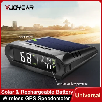 Vjoycar Беспроводная Солнечная Панель USB Зарядка Автомобильный GPS HUD Цифровой Дисплей Спидометр для Всех Автомобилей Температура Высота КМЧ МИЛЬ ч Время