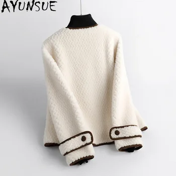 Элегантная куртка AYUNSUE из зернистой шерсти для женщин, новое осенне-зимнее короткое пальто для стрижки овец с круглым вырезом, женские пальто и куртки 1