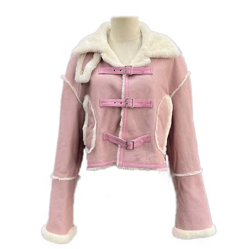 Женская куртка из натуральной кожи JANEFUR 2023, Новое Розовое Толстое женское зимнее пальто из натуральной Овчины 0